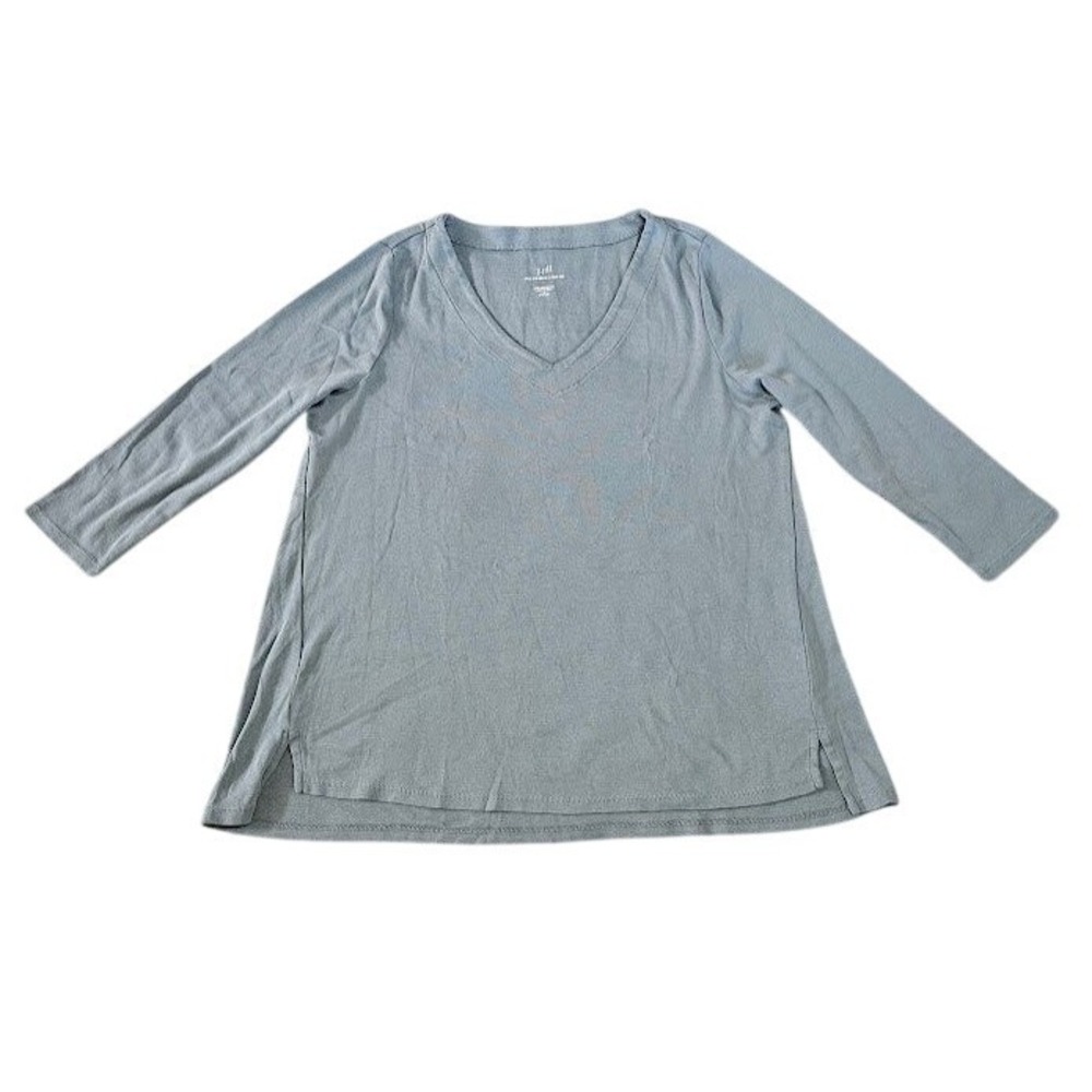 J. Jill Pima 3/4 Sleeve V-Neck Top Women Medium Petite Blue Shirt 100% Cotton